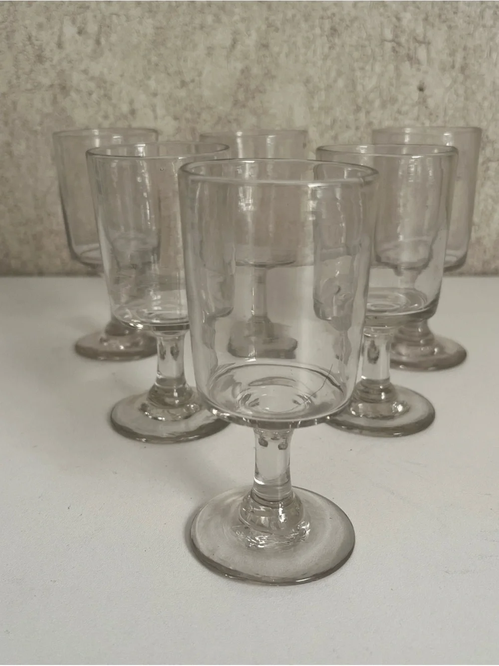Vintage Mid Century Wine Glass Bistro Style Clear Short Stem 4.5”Dessert Glass 6